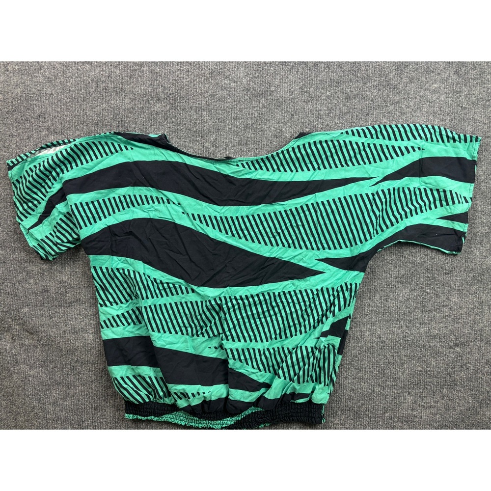 Nahe Hawaiian Blouse Womens XS Green Black Dolman Smocked Waist Top - Picture 9 of 9